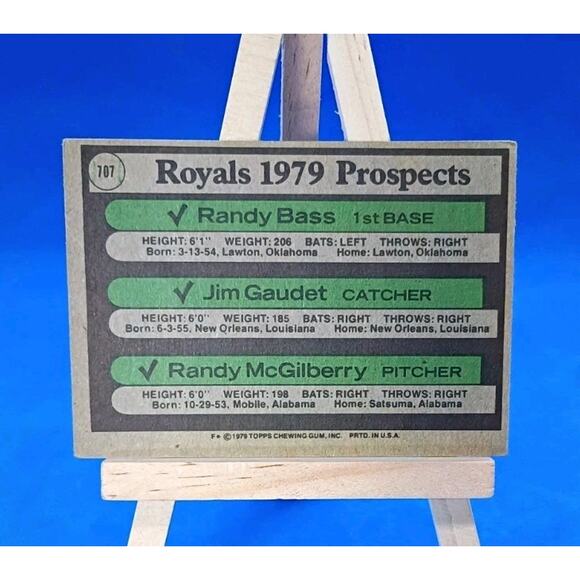 1979 Topps - 1979 Prospects Randy Bass, Randy McGilberry, Jim Gaudet #707 (RC) - Picture 4 of 4